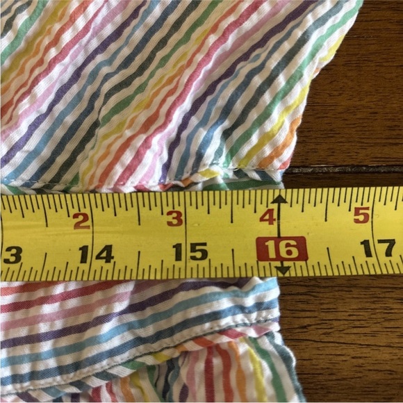 J Crew Womens V Neck Peplum Shirt In Rainbow Seersucker Size 14 - Picture 14 of 14